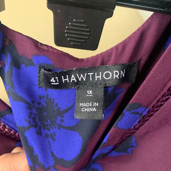 41 Hawthorn Long Sleeve Blouse 1x Burgandy Blue Floral - Picture 5 of 6
